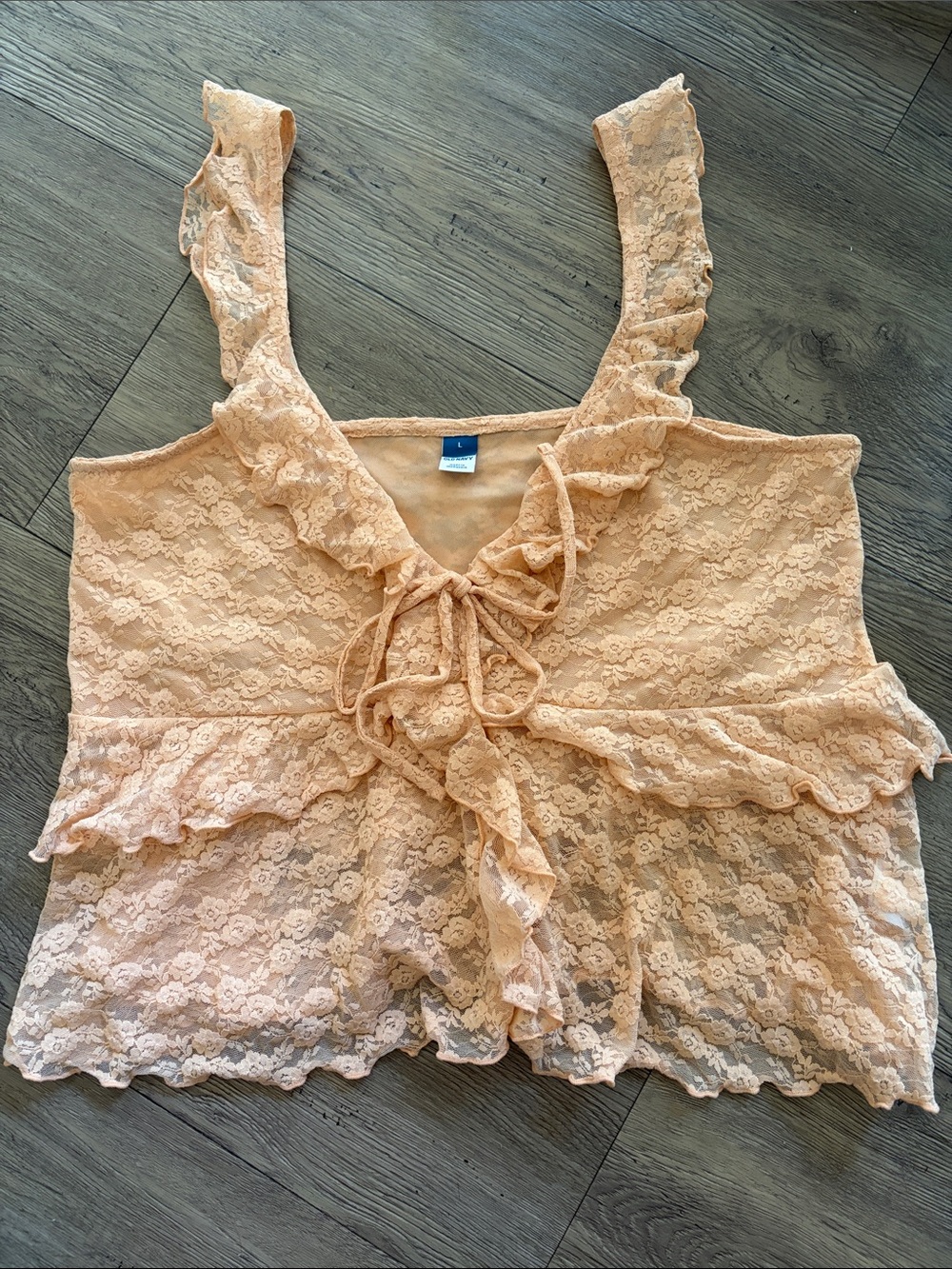 OLD NAVY Lace Ruffle Tie-Front Tank Top - Peach